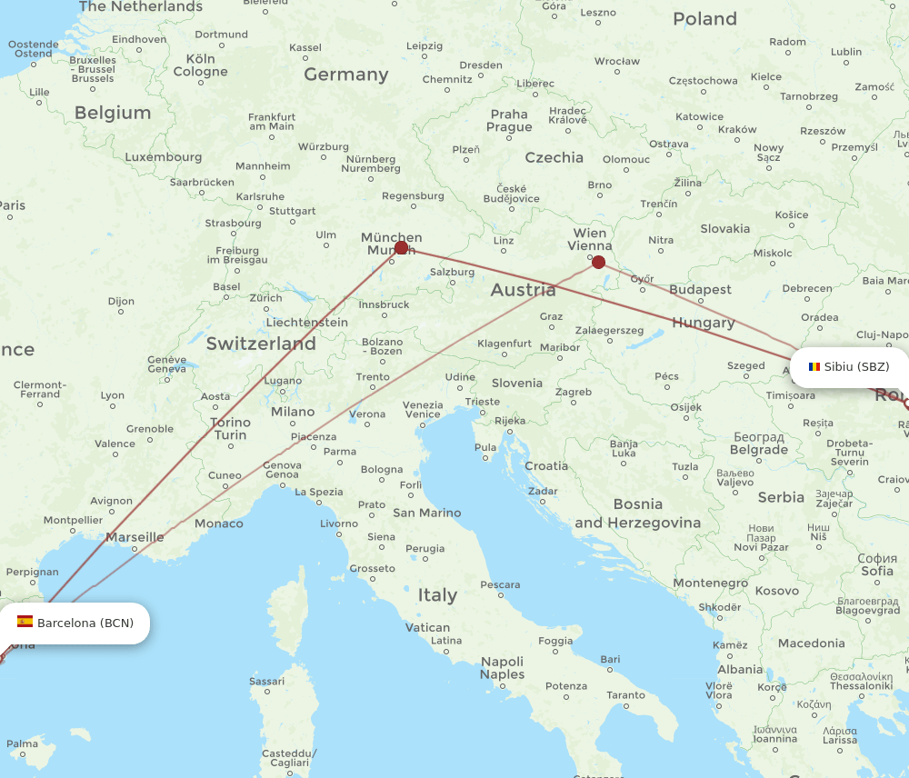 SBZ-BCN flight routes