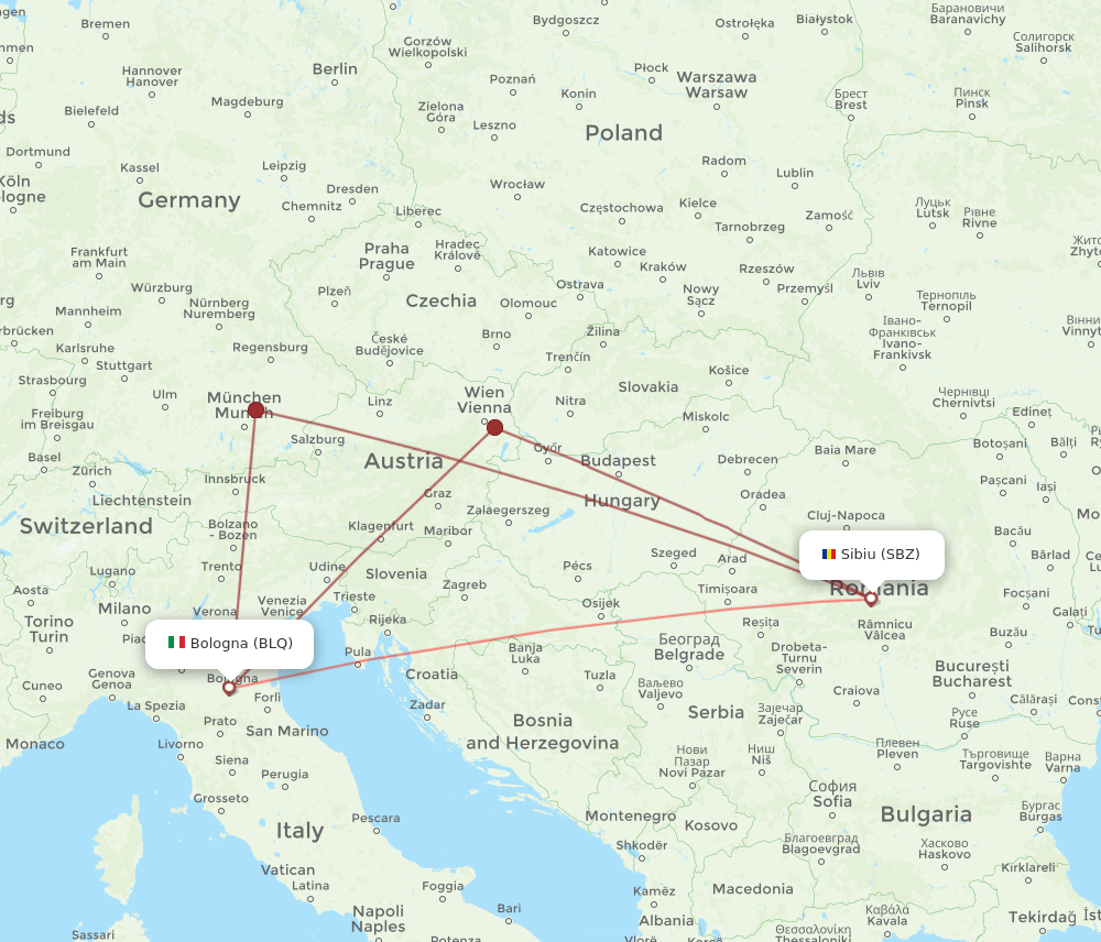 SBZ to BLQ flights and routes map