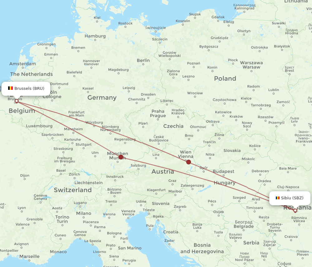 SBZ-BRU flight routes