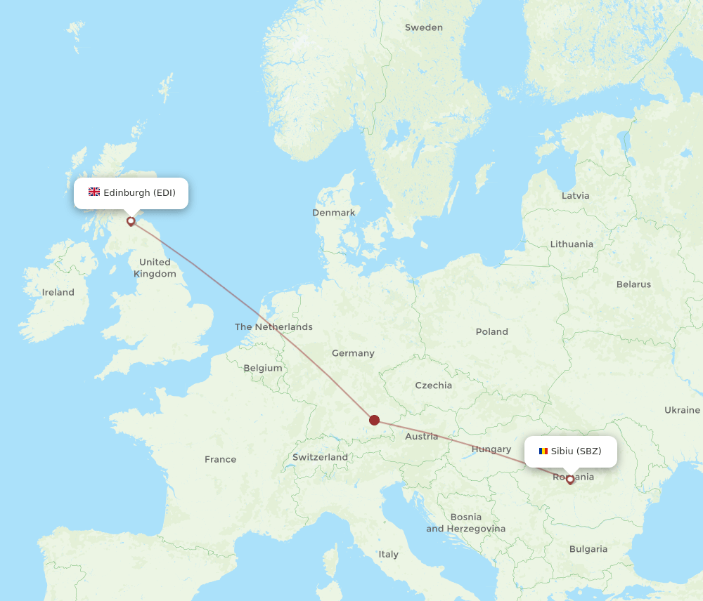 Edinburgh - Sibiu route map and flight paths