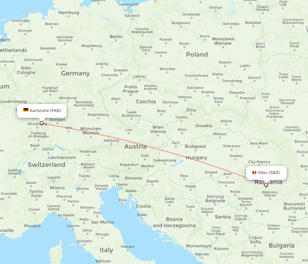 Sibiu - Karlsruhe/Baden-Baden route map and flight paths