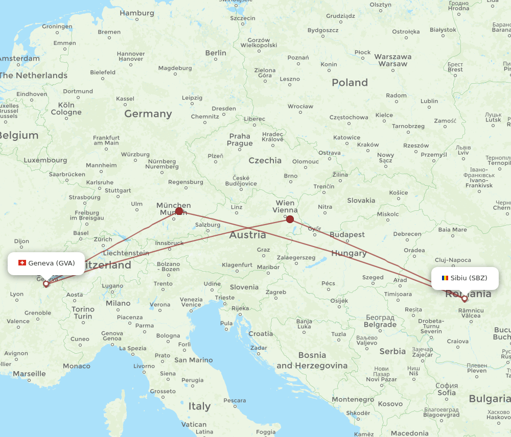 SBZ-GVA flight routes