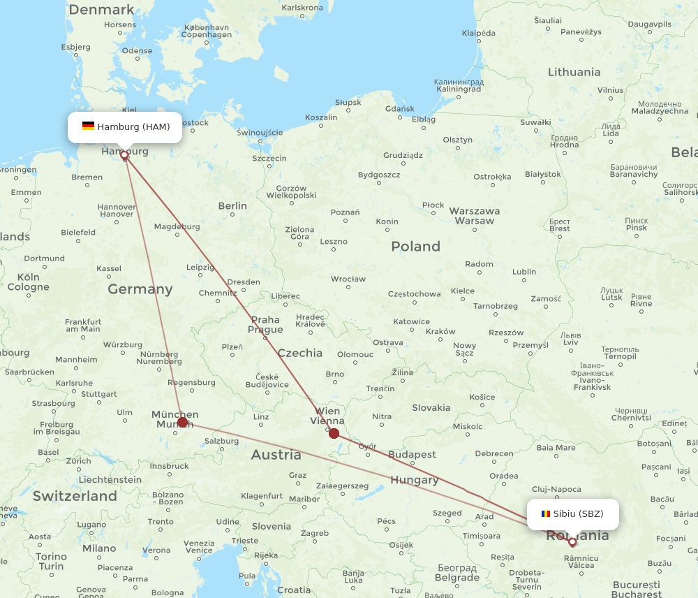SBZ-HAM flight routes