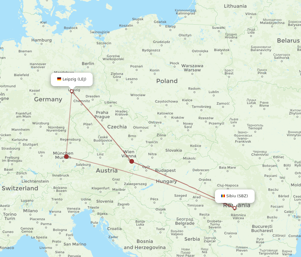 SBZ-LEJ flight routes