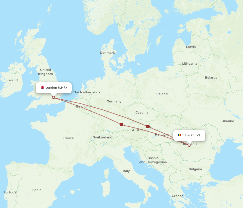 SBZ to LHR flights and routes map