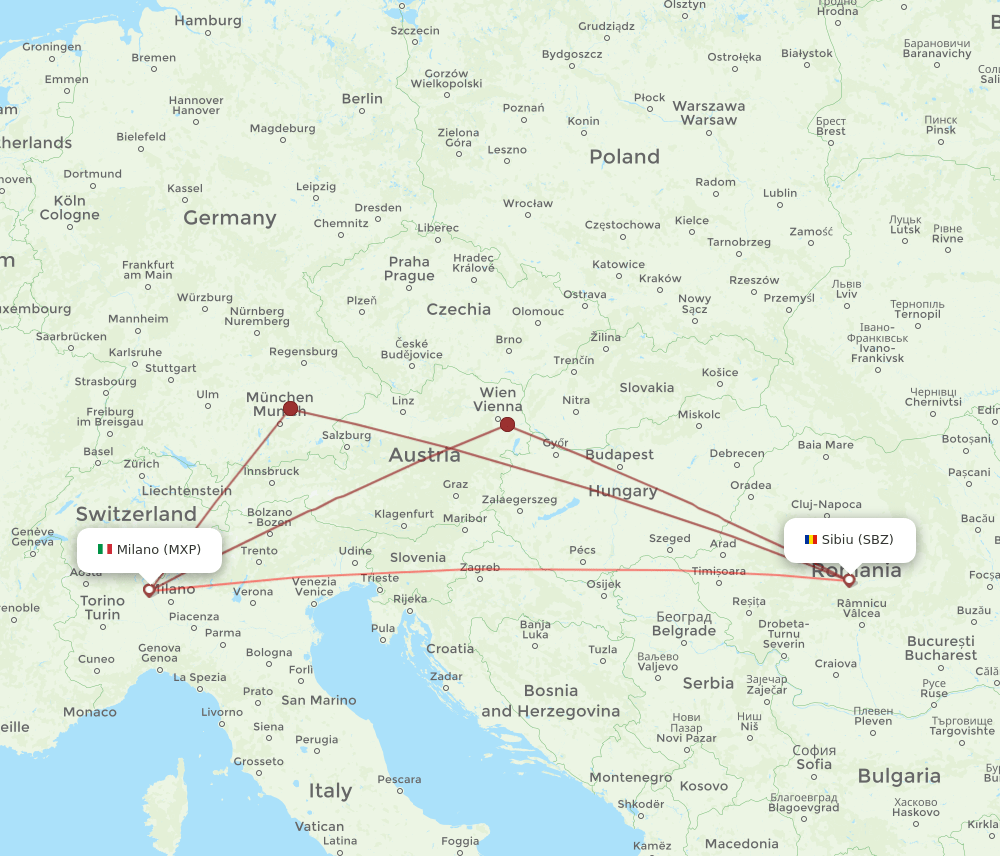 SBZ to MXP flights and routes map