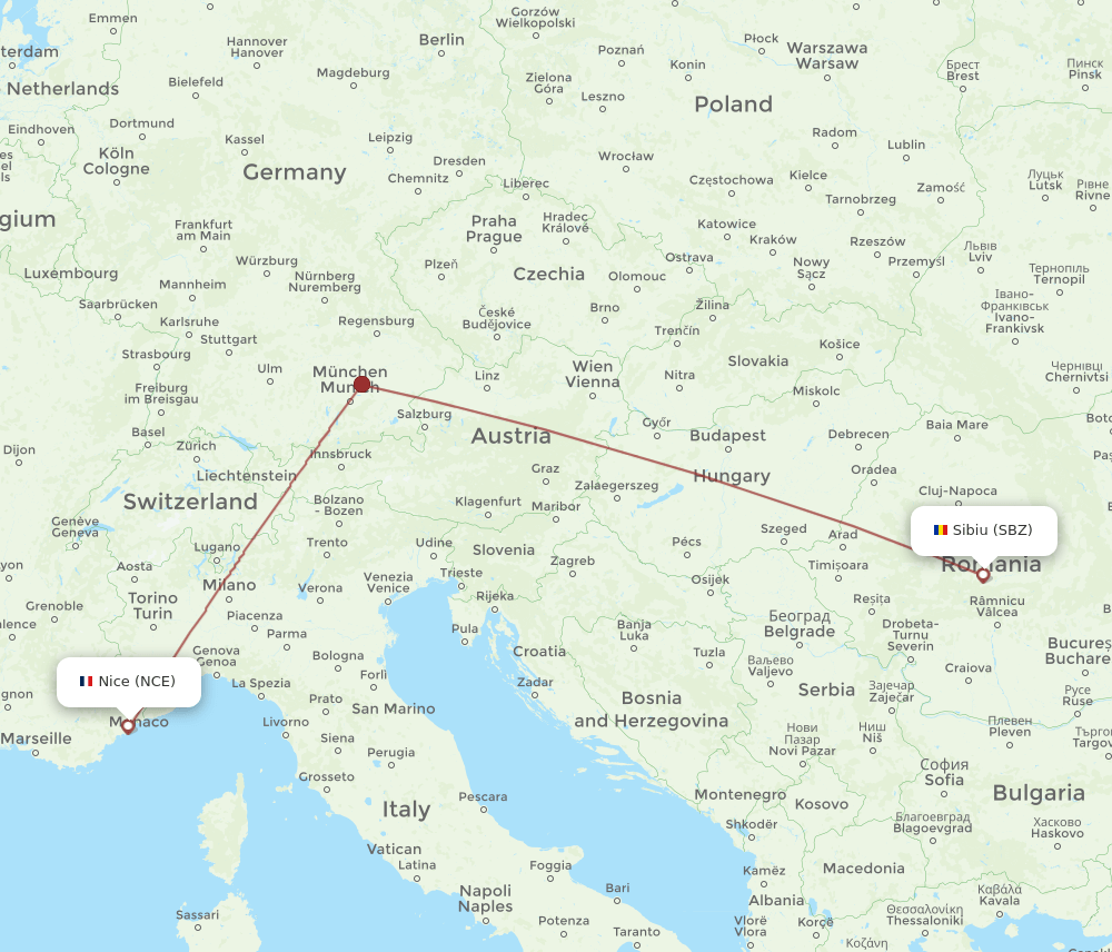 SBZ-NCE flight routes