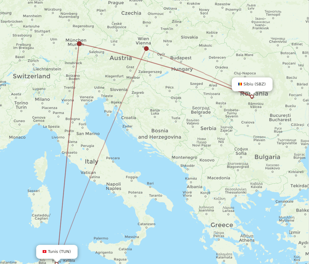 SBZ-TUN flight routes