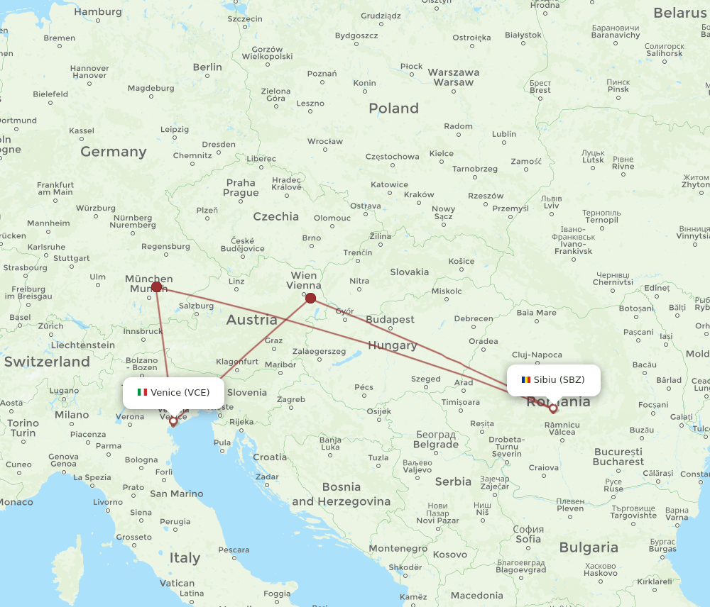 SBZ to VCE flights and routes map