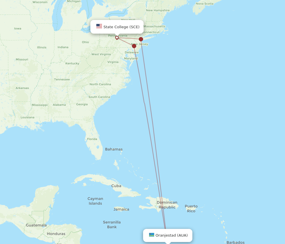 SCE-AUA flight routes