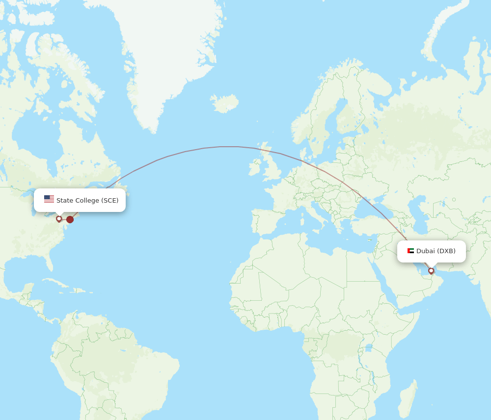 Dubai - State College route map and flight paths