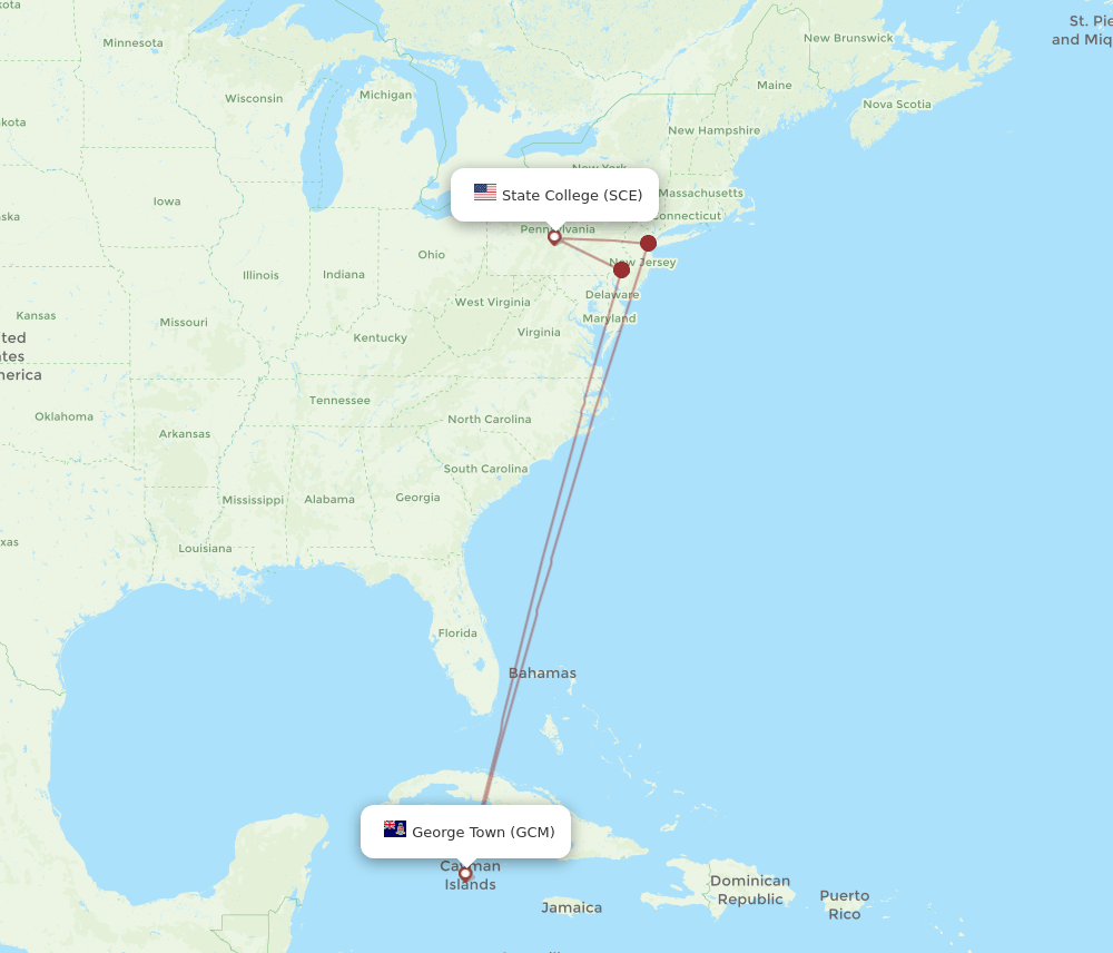 SCE to GCM flights and routes map