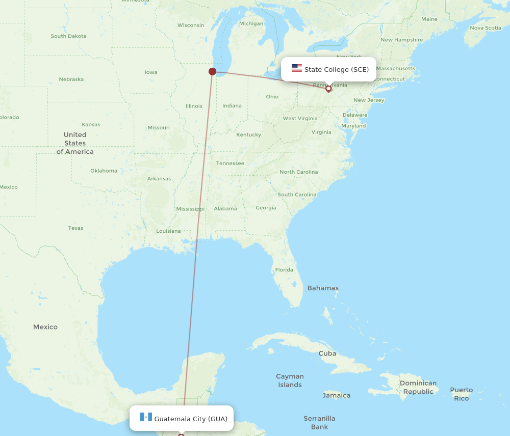 SCE-GUA flight routes