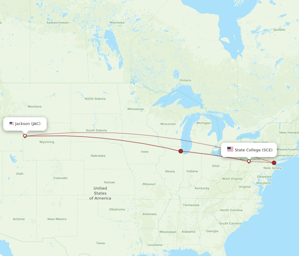 SCE to JAC flights and routes map