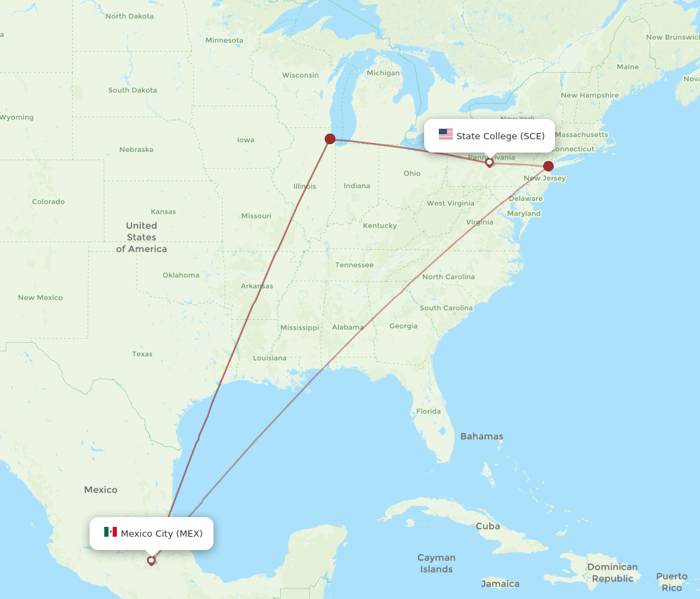 SCE to MEX flights and routes map