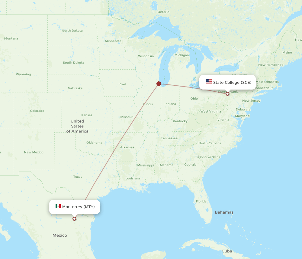 SCE to MTY flights and routes map