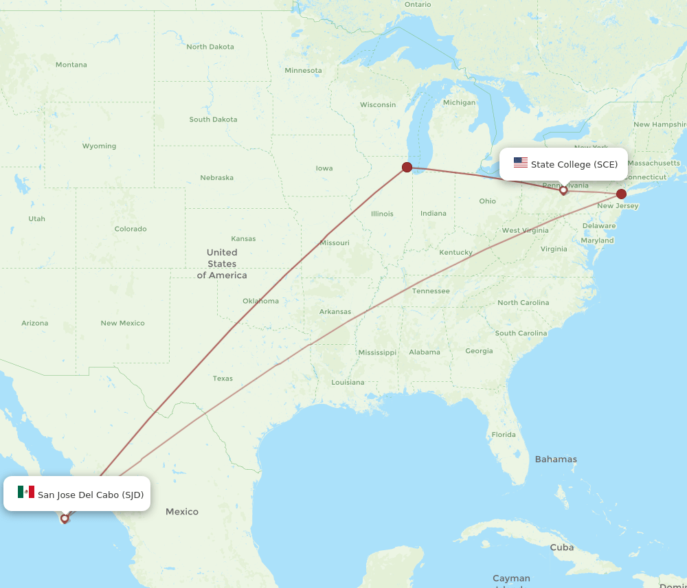 SCE to SJD flights and routes map