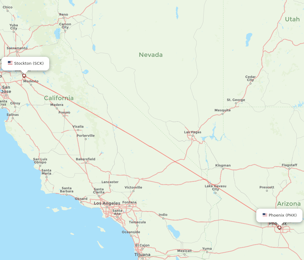 Stockton - Phoenix route map and flight paths