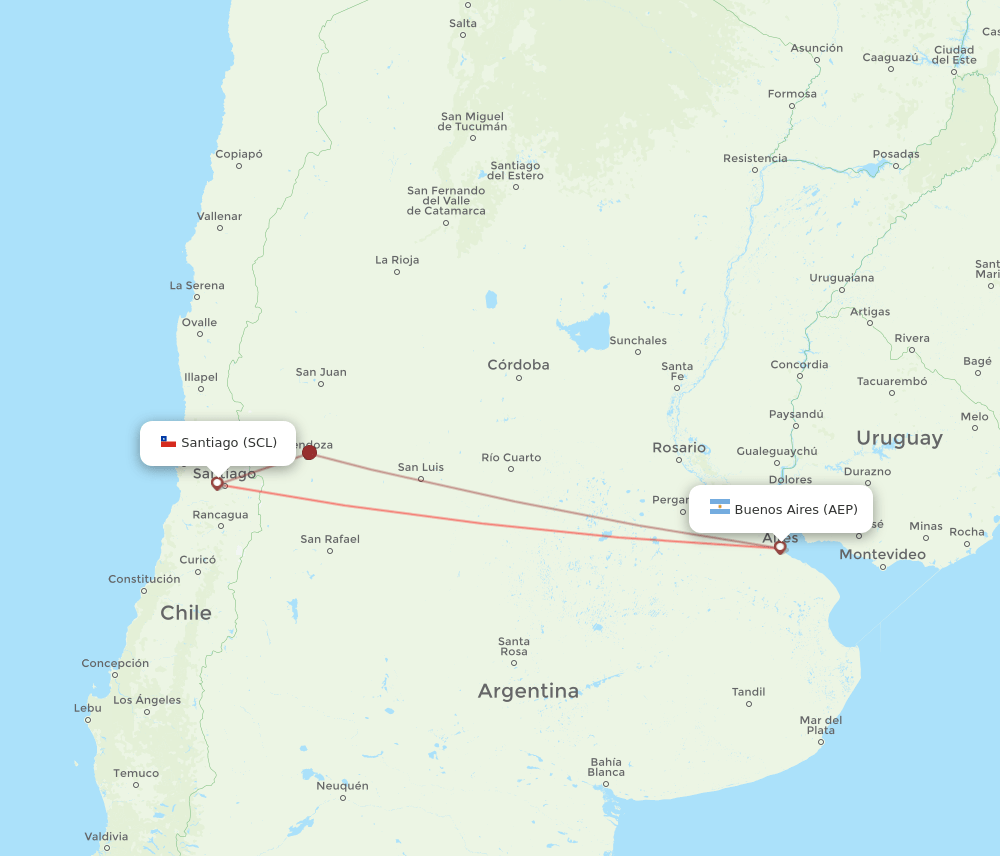 SCL to AEP flights and routes map