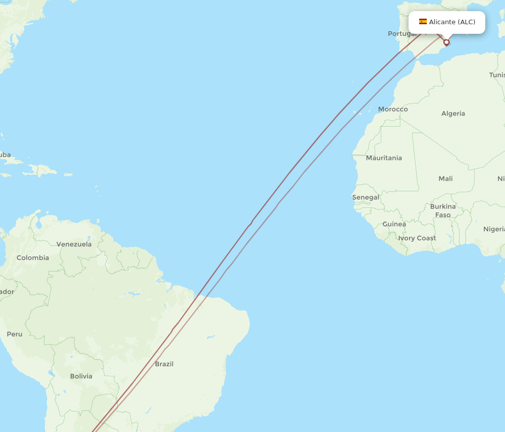 SCL to ALC flights and routes map