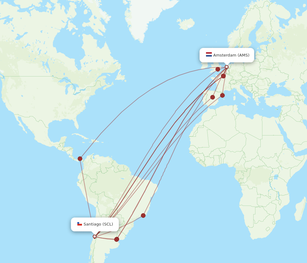 SCL-AMS flight routes