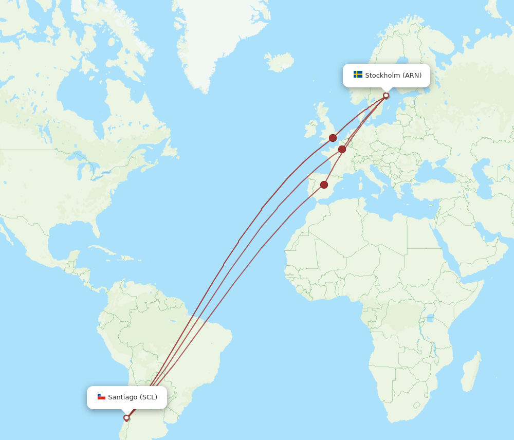 SCL to ARN flights and routes map