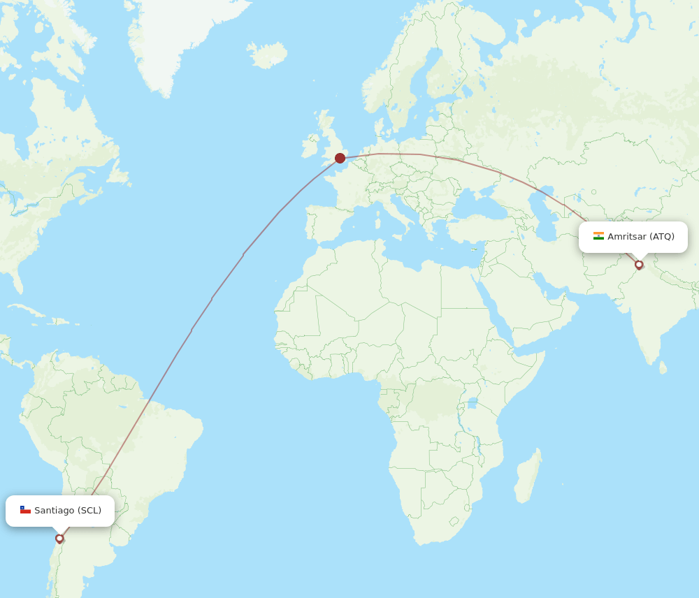 Amritsar - Santiago route map and flight paths
