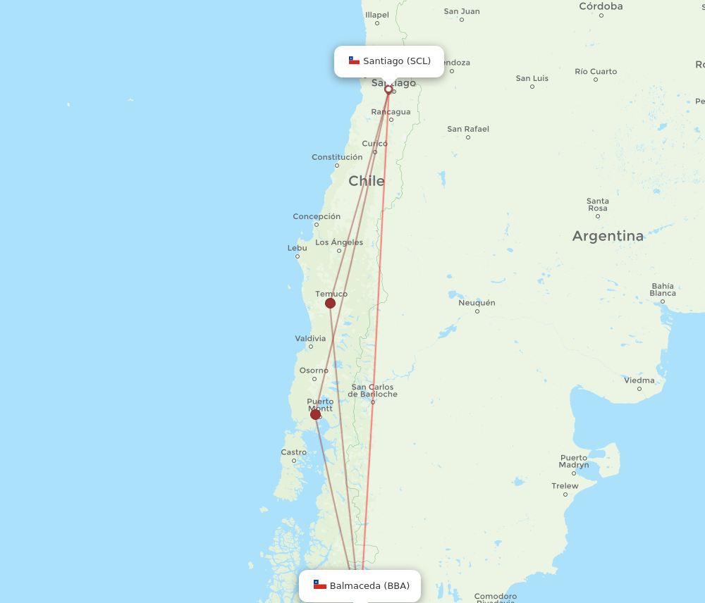 SCL-BBA flight routes