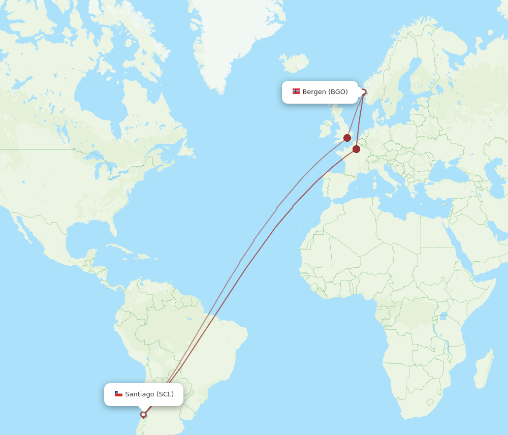 SCL-BGO flight routes