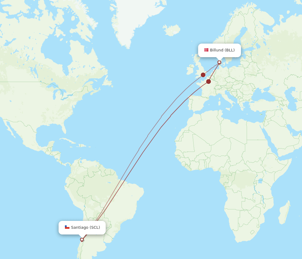 SCL to BLL flights and routes map