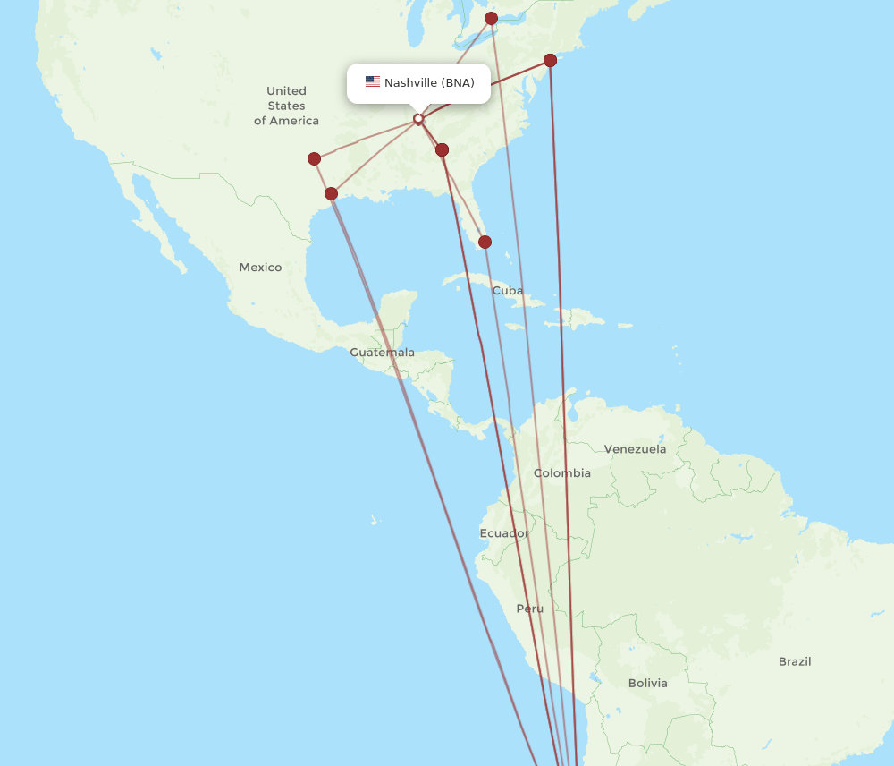 SCL to BNA flights and routes map