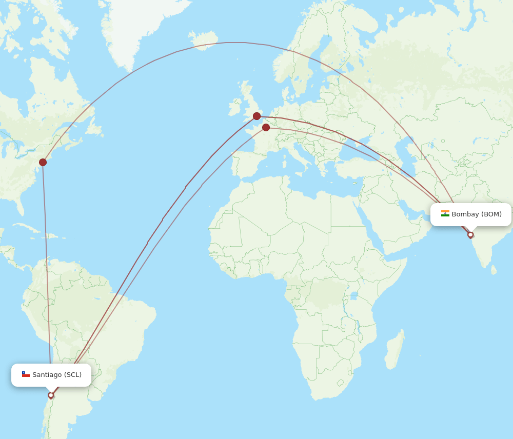SCL to BOM flights and routes map
