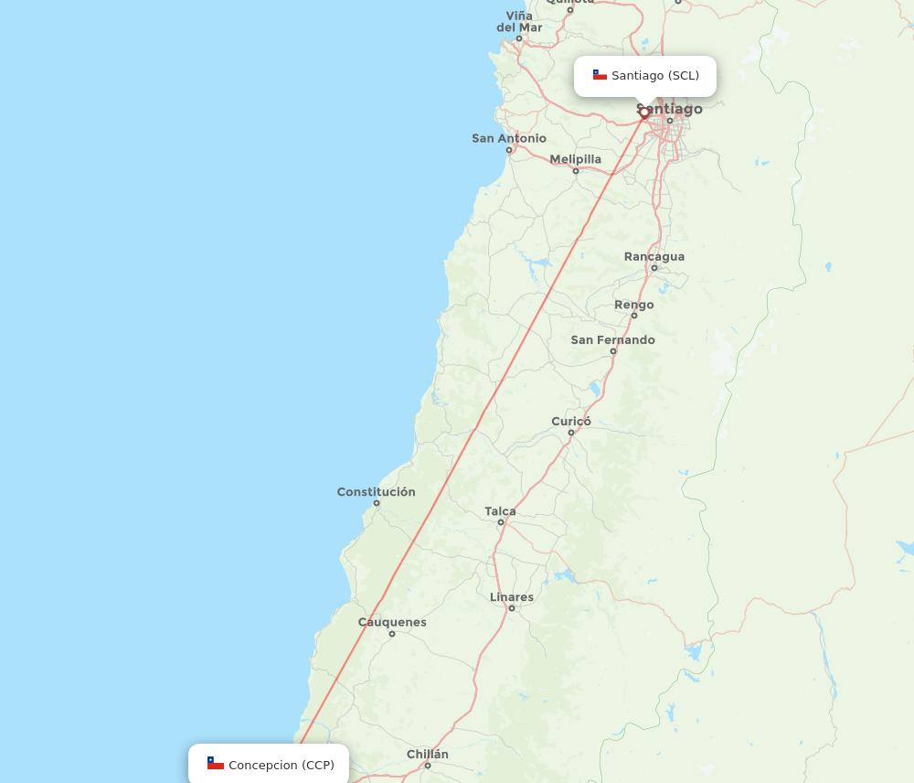 SCL to CCP flights and routes map