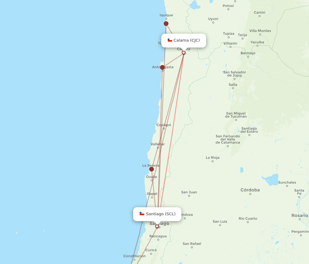 SCL to CJC flights and routes map