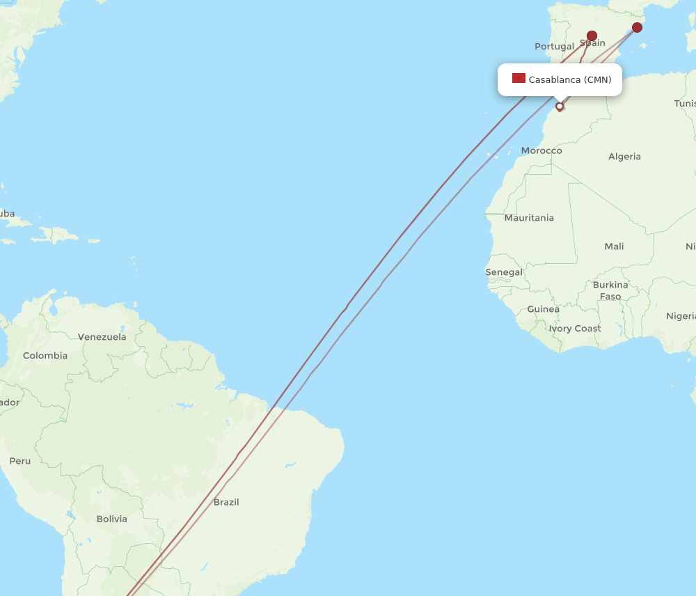 SCL to CMN flights and routes map