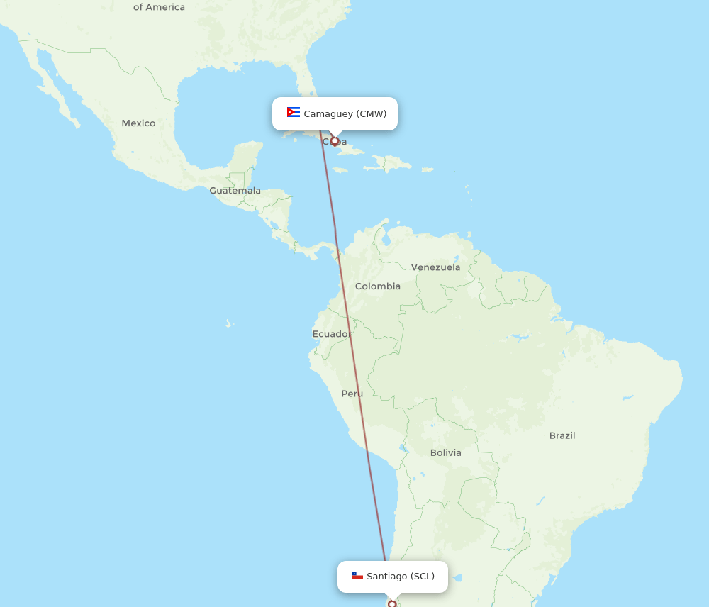Camaguey - Santiago route map and flight paths