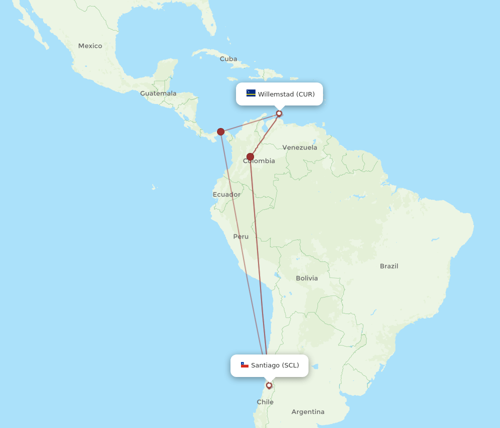 SCL-CUR flight routes