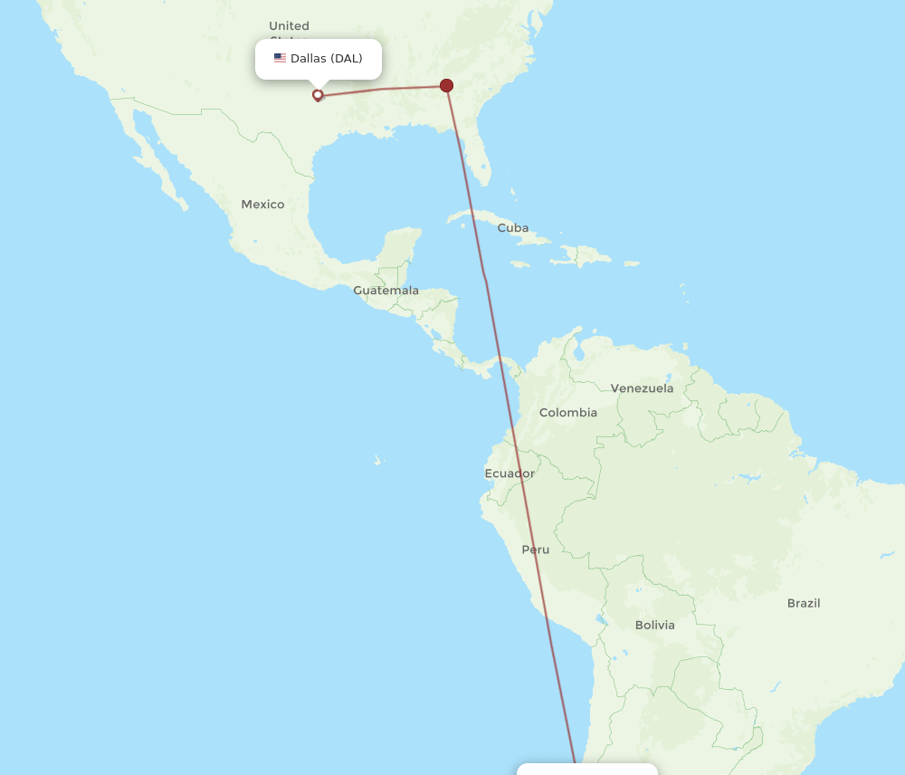 SCL to DAL flights and routes map