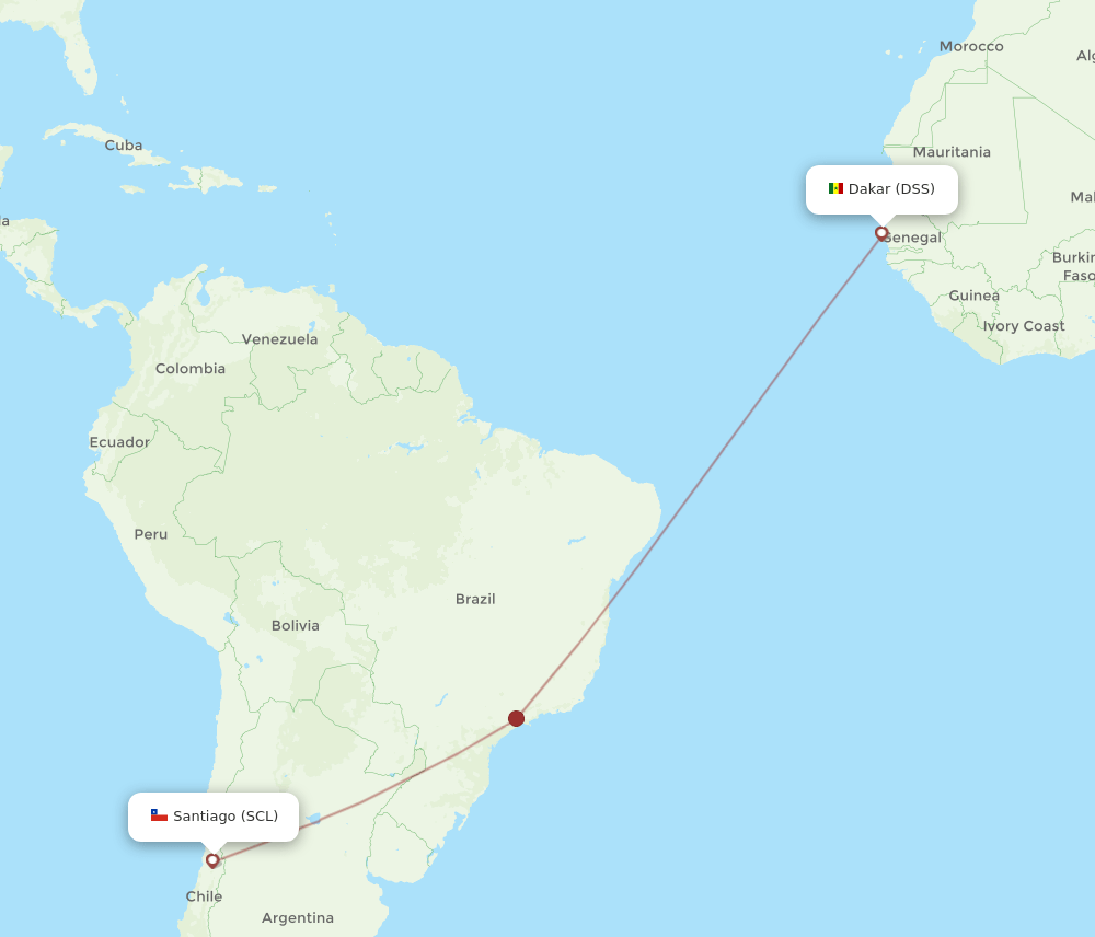 Dakar - Santiago route map and flight paths