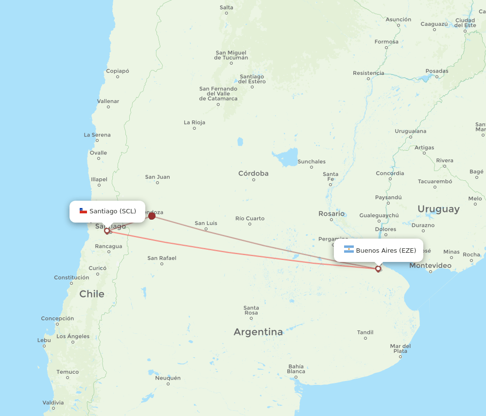 SCL to EZE flights and routes map