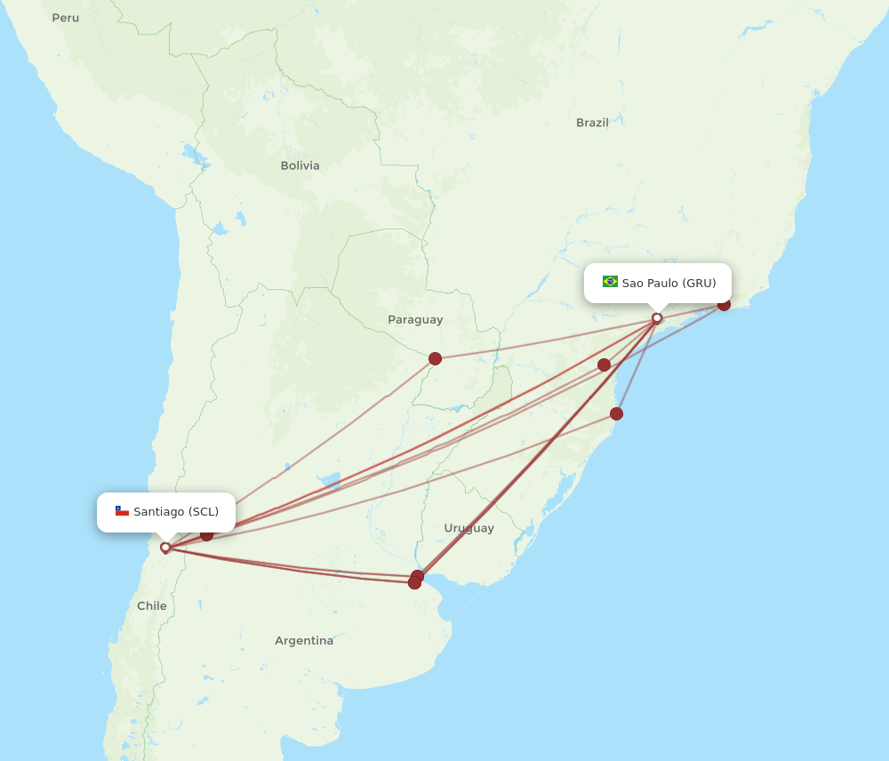 SCL to GRU flights and routes map