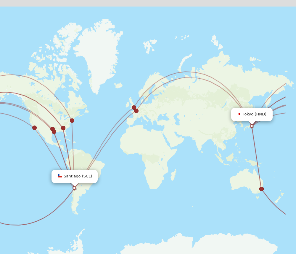SCL to HND flights and routes map
