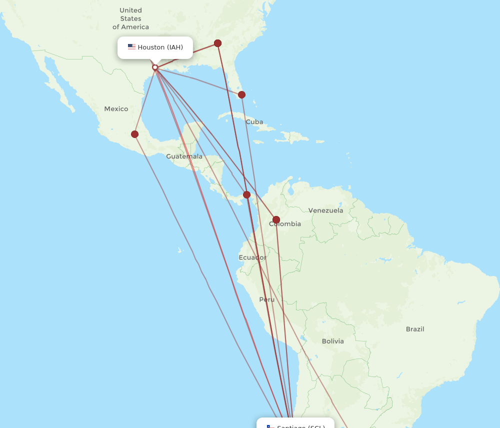 SCL-IAH flight routes