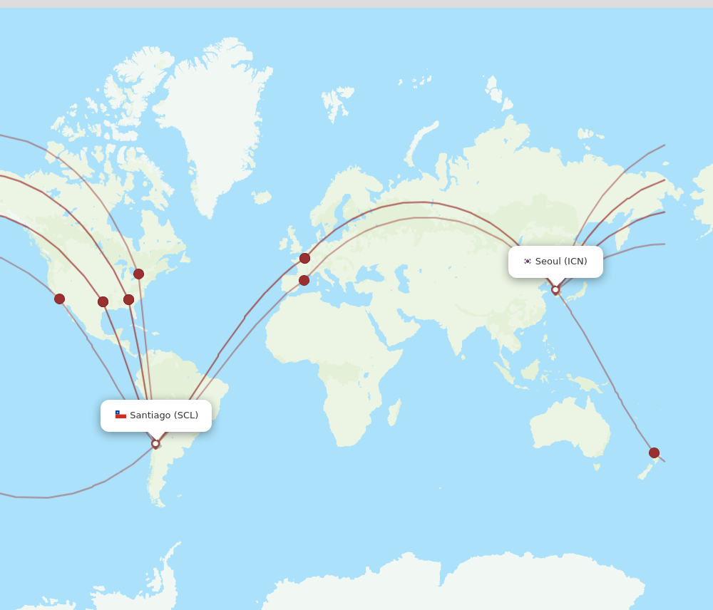 SCL to ICN flights and routes map