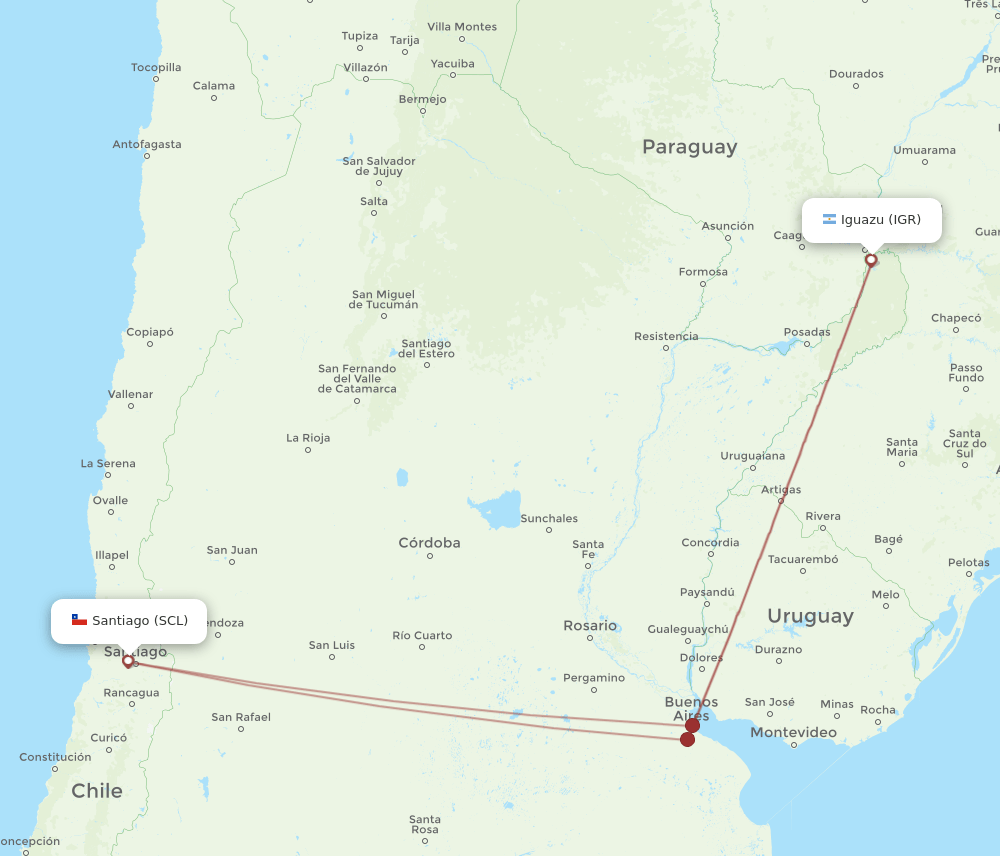 SCL-IGR flight routes