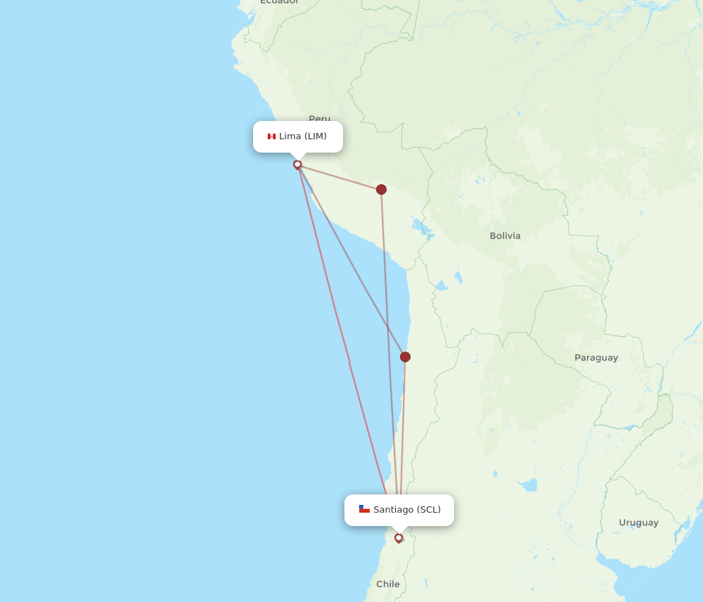 SCL to LIM flights and routes map