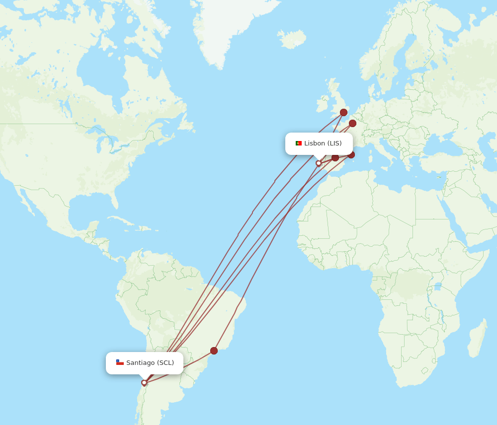 SCL-LIS flight routes