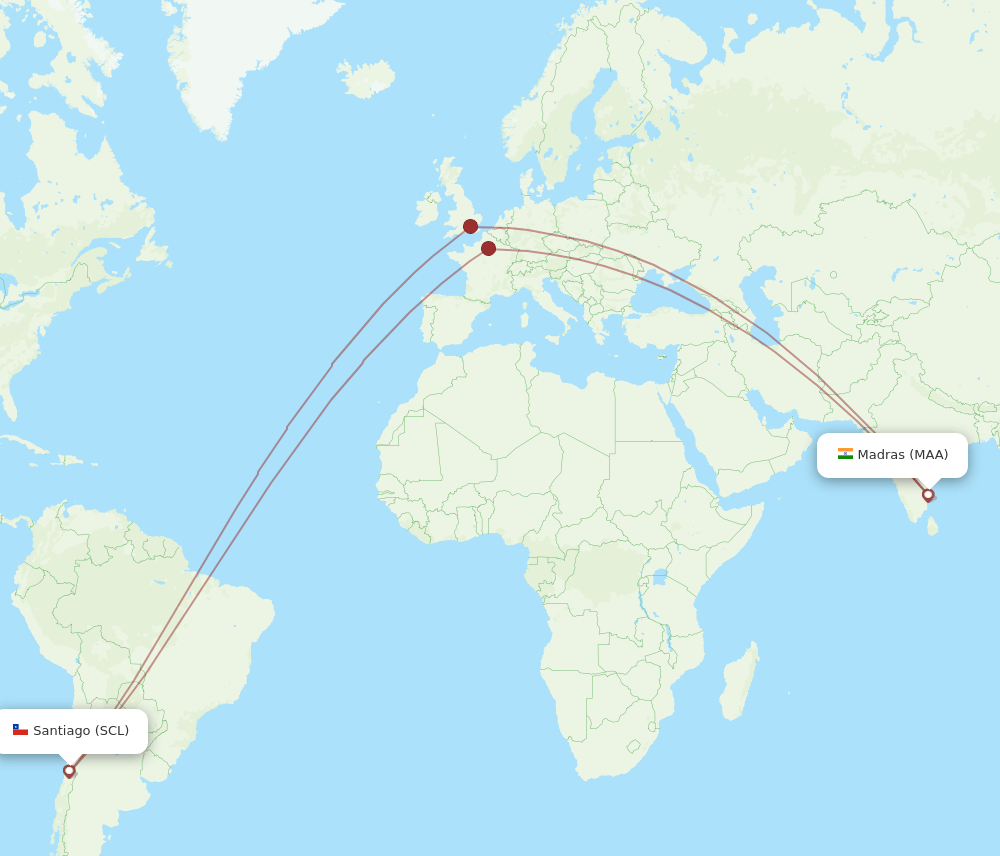 SCL to MAA flights and routes map