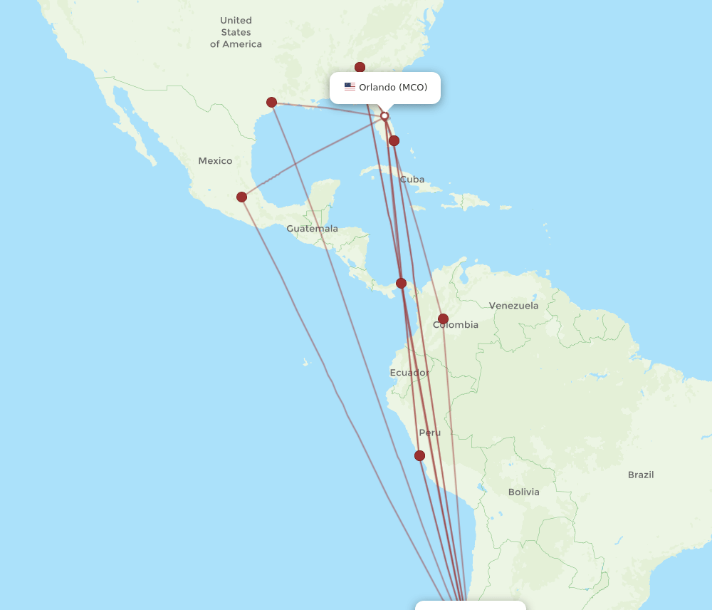 SCL to MCO flights and routes map