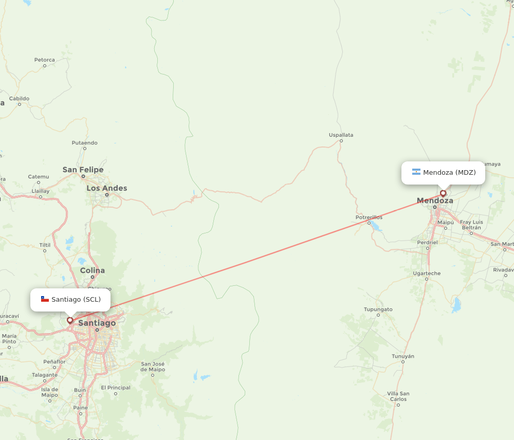 Santiago - Mendoza route map and flight paths